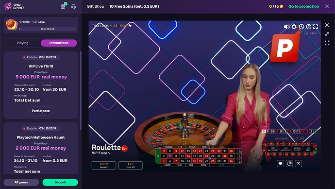 VIp Live French Roulette - initial balance